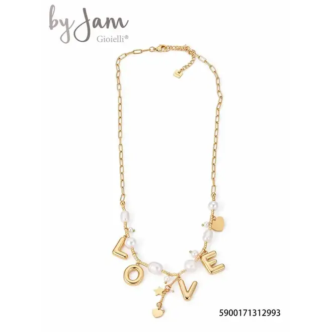 By Jam Gioielli Ketting LOVE met parels
