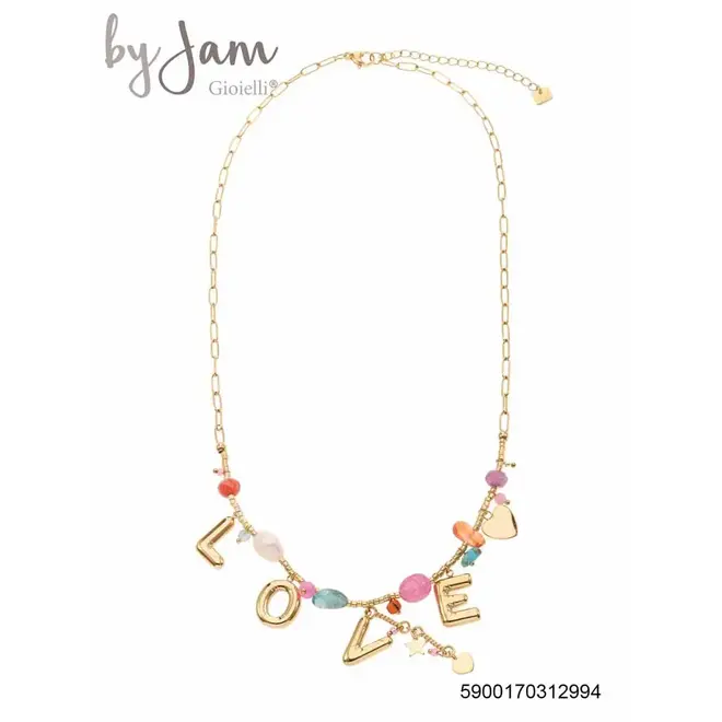 By Jam Gioielli Ketting LOVE met gekleurde kralen