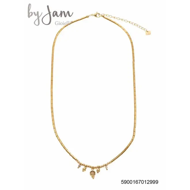 By Jam Gioielli Ketting met bolletjes en naturel stenen