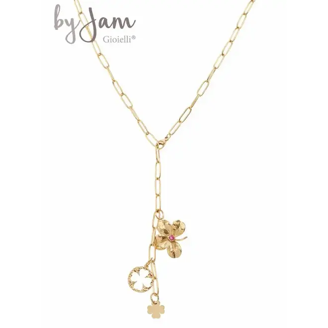 By Jam Gioielli Y Ketting met grove schakels en klaver bedels