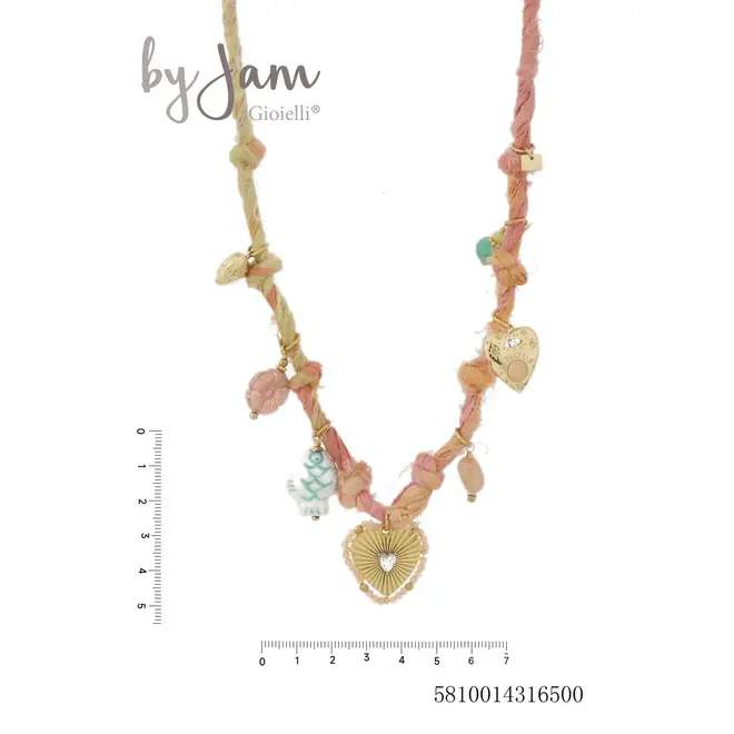 By Jam Gioielli Ketting roze touw ketting met grove bedels