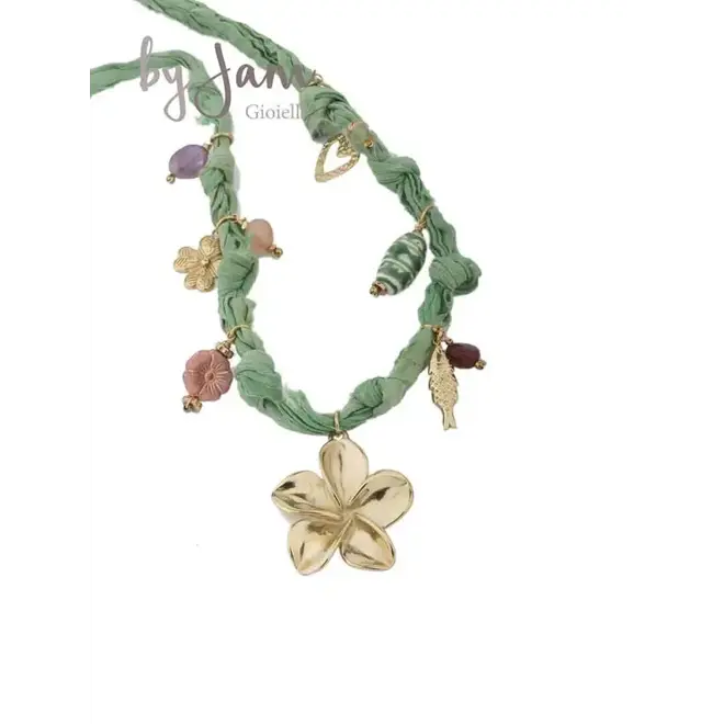 By Jam Gioielli  Ketting groene touw ketting met grove bedels