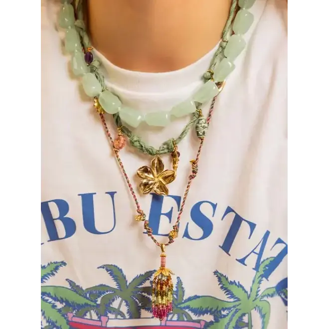 By Jam Gioielli  Ketting groene touw ketting met grove bedels