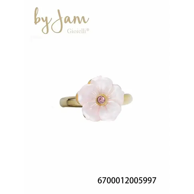 By Jam Ring met licht roze bloem groot