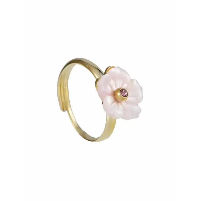By Jam Ring met licht roze bloem groot