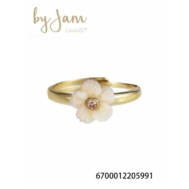 By Jam Ring met beige bloem klein