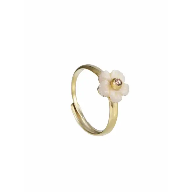 By Jam Ring met beige bloem klein