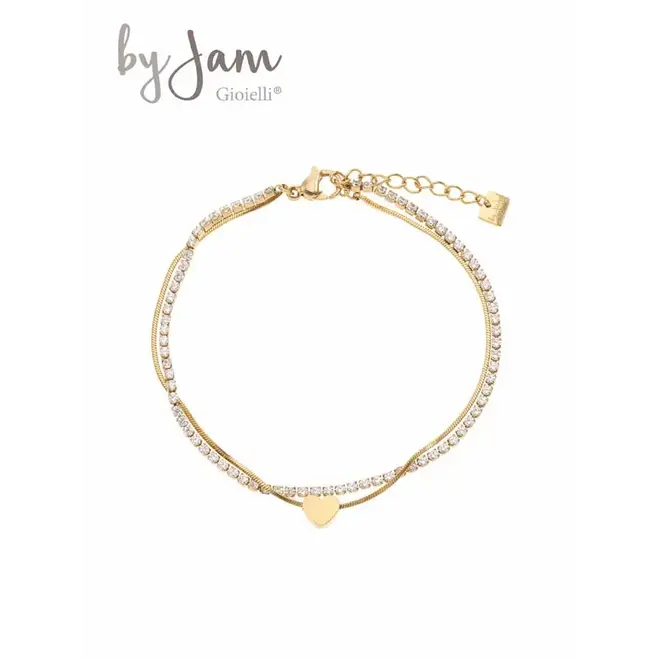 By Jam dubbele Armband met steentjes en hartdetail