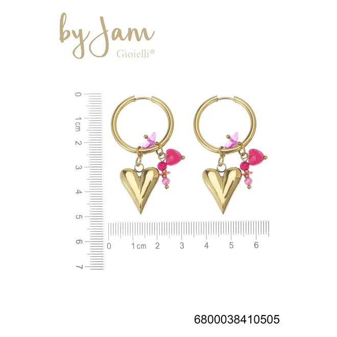 By Jam Gioielli oorbellen met hart en roze kralen