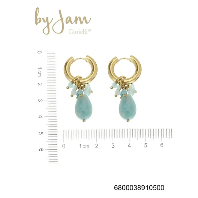 By Jam Gioielli oorbellen met aqua kralen