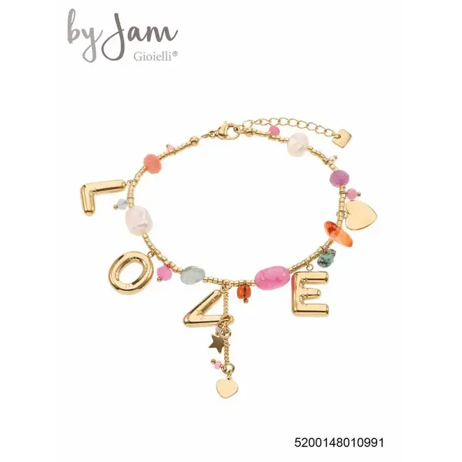 By Jam Armband LOVE met gekleurde kralen