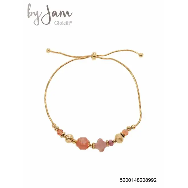 By Jam Armband koord met roze kralen