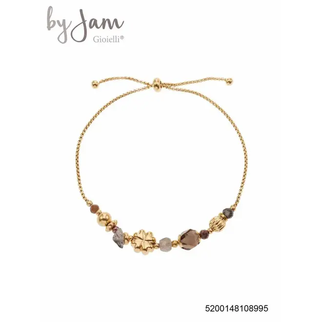 By Jam Armband koord met grijze kralen