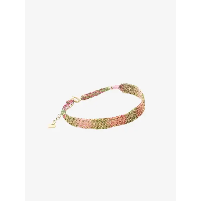 By Jam armband Stainless steel touw roze/groen