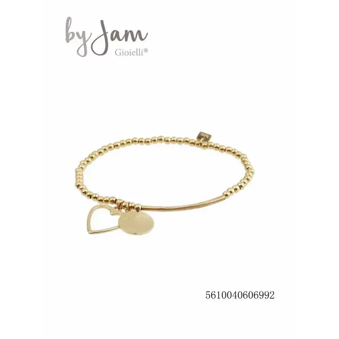 By Jam armband elastiek met hart en munt bedel