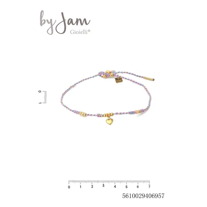By Jam armband paars draad met gouden bedel