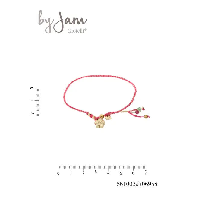 By Jam armband roze touw met bloem