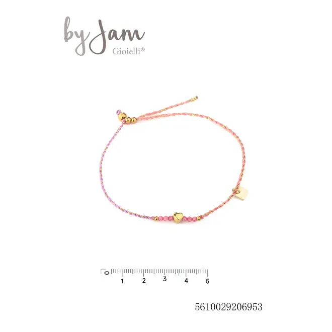 By Jam armband roze touw met klein hartje