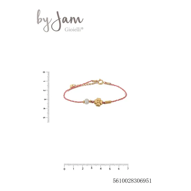 By Jam armband roze touw met klavertje en parel