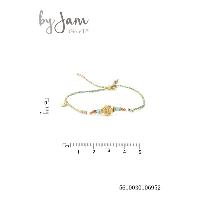 By Jam armband turquoise touw met klavertje