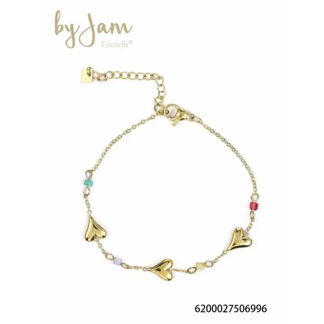 By Jam armband met hartjes en gekleurde stenen