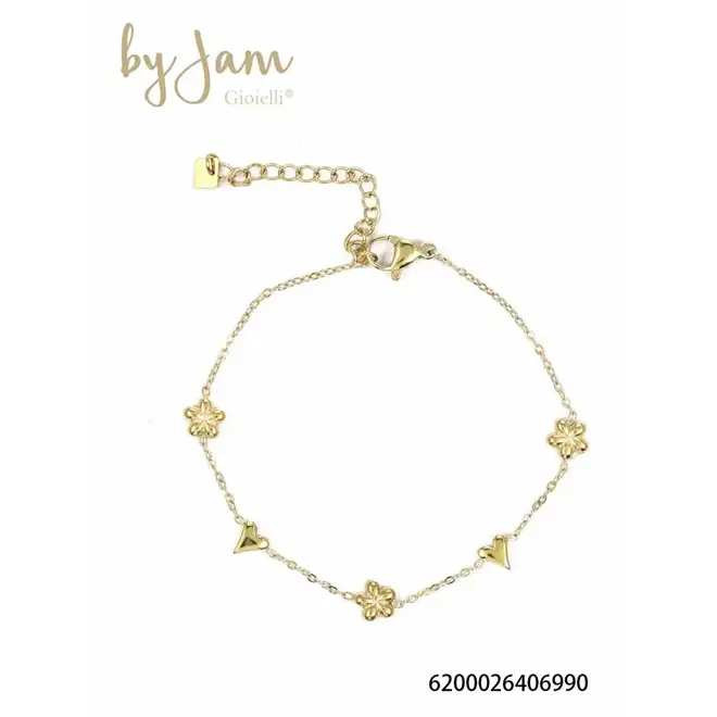 By Jam armband met bloemetjes en hartjes