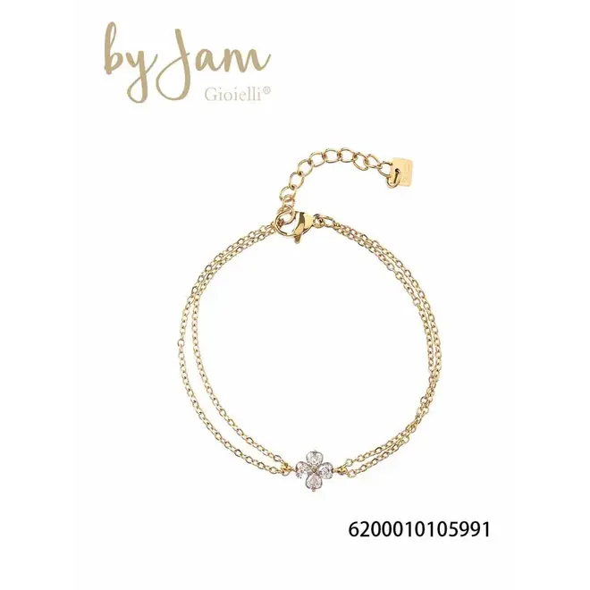 By Jam armband met strass klavertje vier