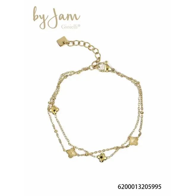 By Jam dubbele armband met klavertjes