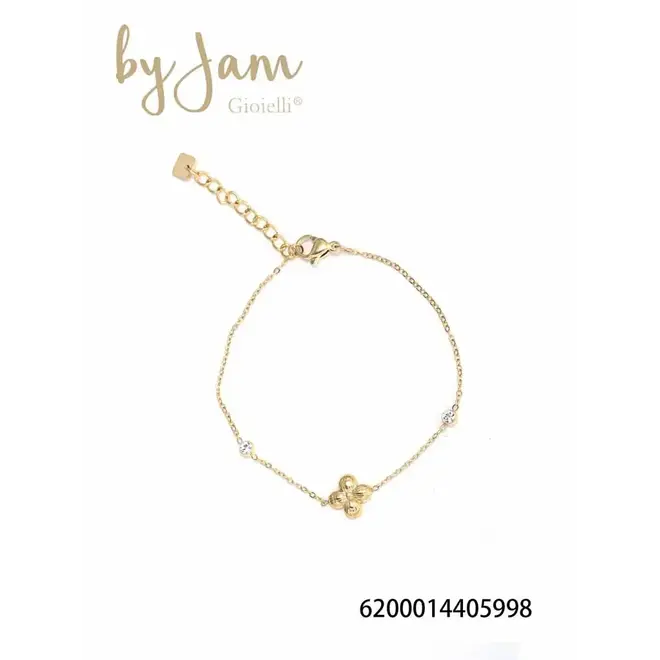 By Jam armband met klaver en 2 stras stenen