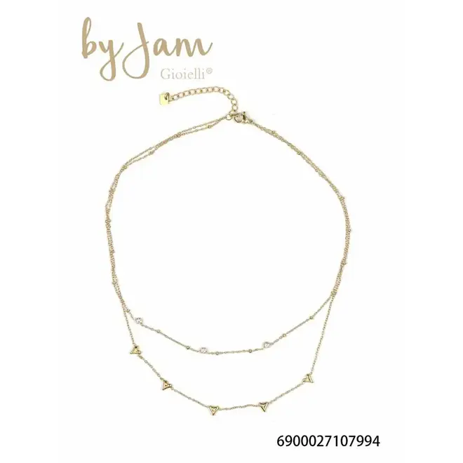 By Jam dubbele Ketting met hartjes en steentjes