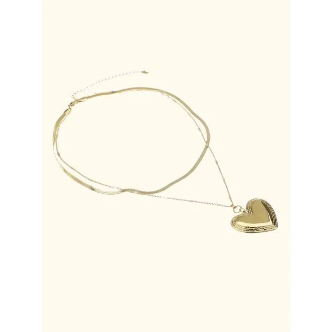 By Jam dubbele ketting met platte schakel en hart bedel