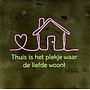 Tegel thuis is het plekje waar de liefde woont nieuw olijf/warmroze(lime)