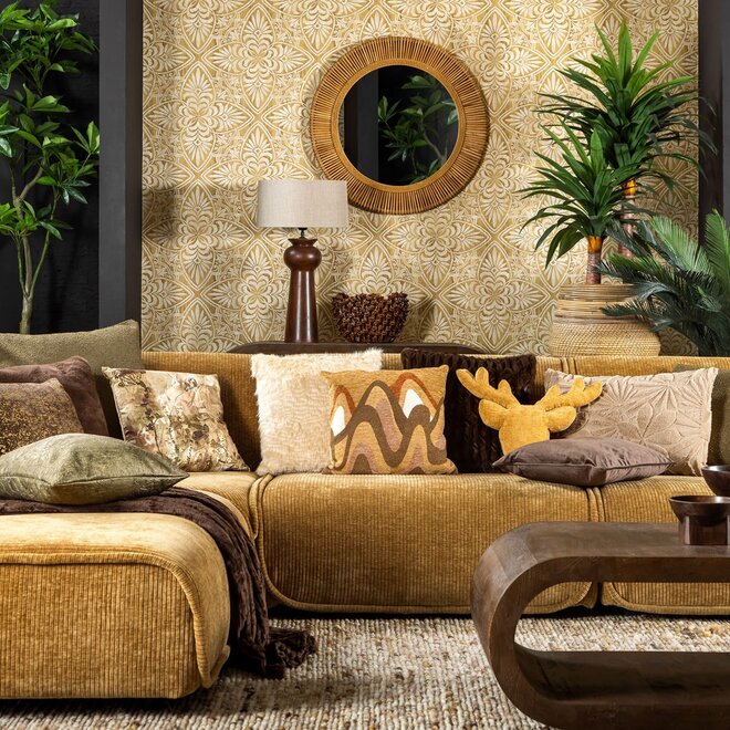 MOUNA - sierkussen 45x45 cm - organisch motief - Honey Mustard - multicolour
