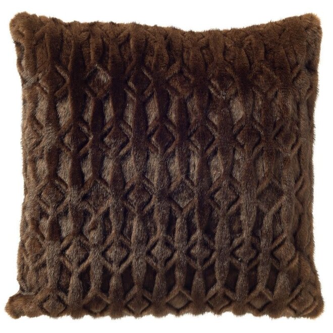 MATTHEO - sierkussen 45x45 cm - imitatiebont - geometrisch motief - Chocolate Martini - bruin