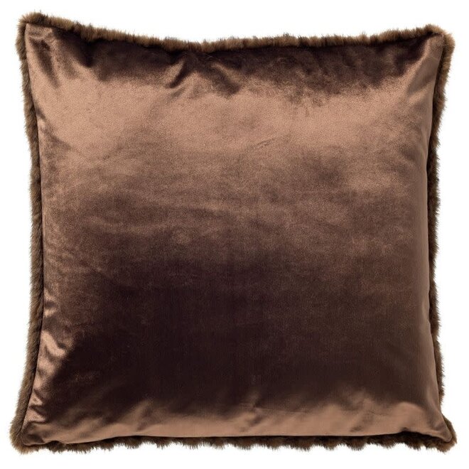 MATTHEO - sierkussen 45x45 cm - imitatiebont - geometrisch motief - Chocolate Martini - bruin