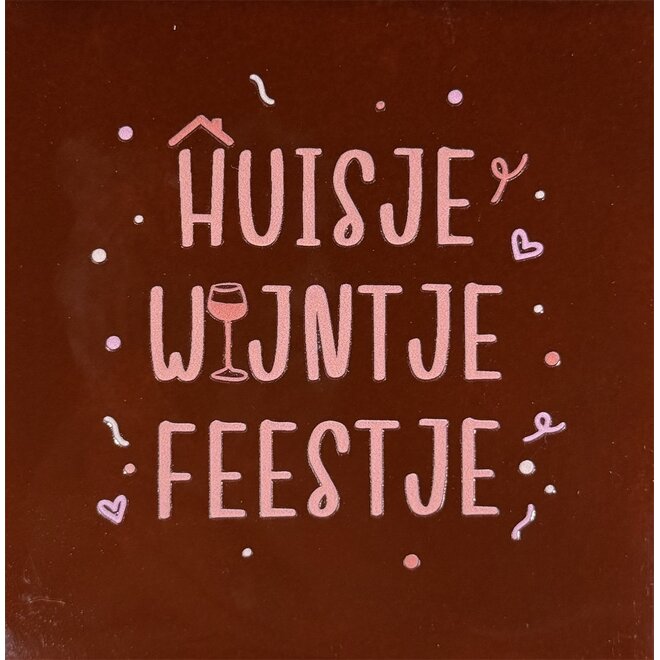 Tegeltje huisje wijntje feestje kastanje/combi