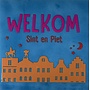 Tegeltje welkom sint en piet lichtblauw/oranje(knalroze-rood)