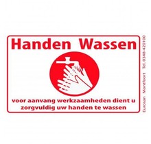 Tekststicker - Handen wassen werkzaamheden