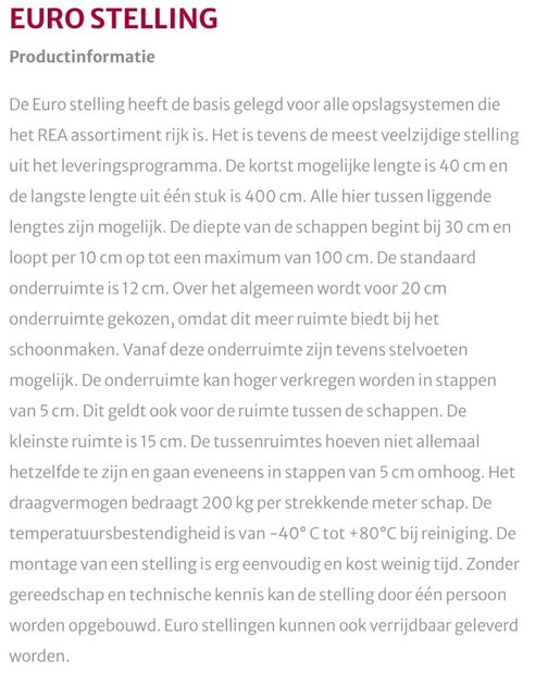 Rea Stelling Rek 1000x500x1870mm