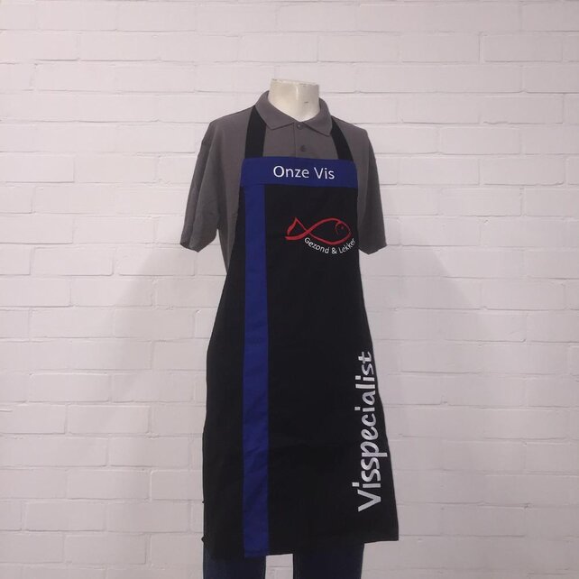 Schort S1 Visspecialist pol/kat T2016 met middenbaan 2 kl met 3 logo's geborduurd