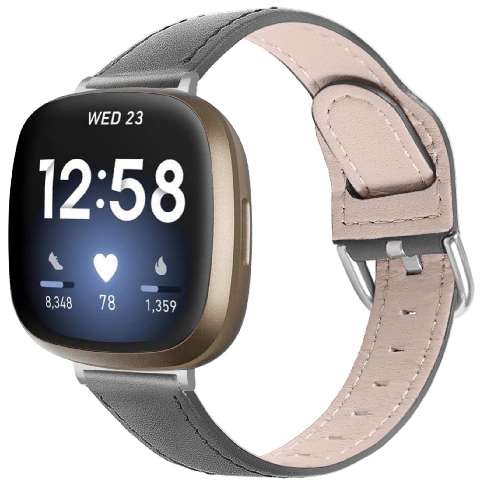 Fitbit Versa 3 / Sense Leer Bandje - Grijs