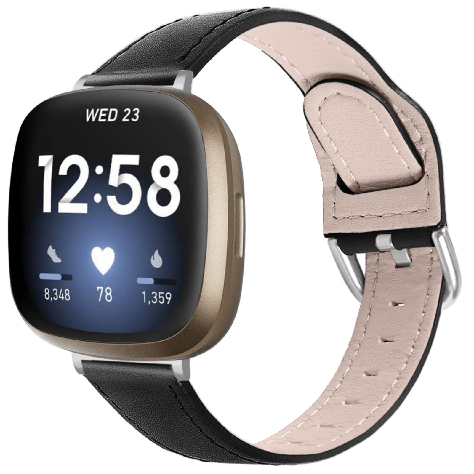 Fitbit Versa 3 / Sense Leer Bandje - Zwart