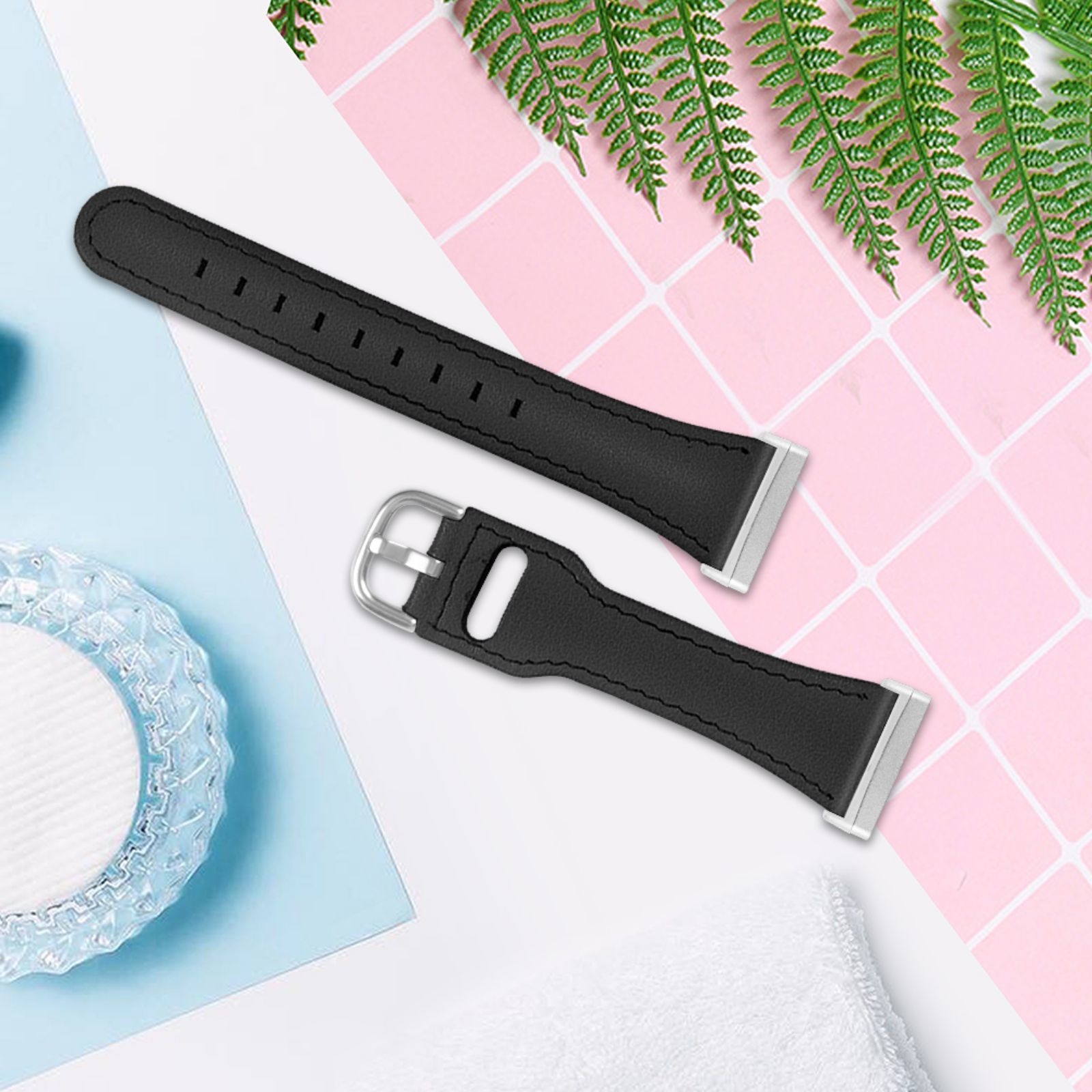 Fitbit Versa 3 / Sense Leer Bandje - Zwart