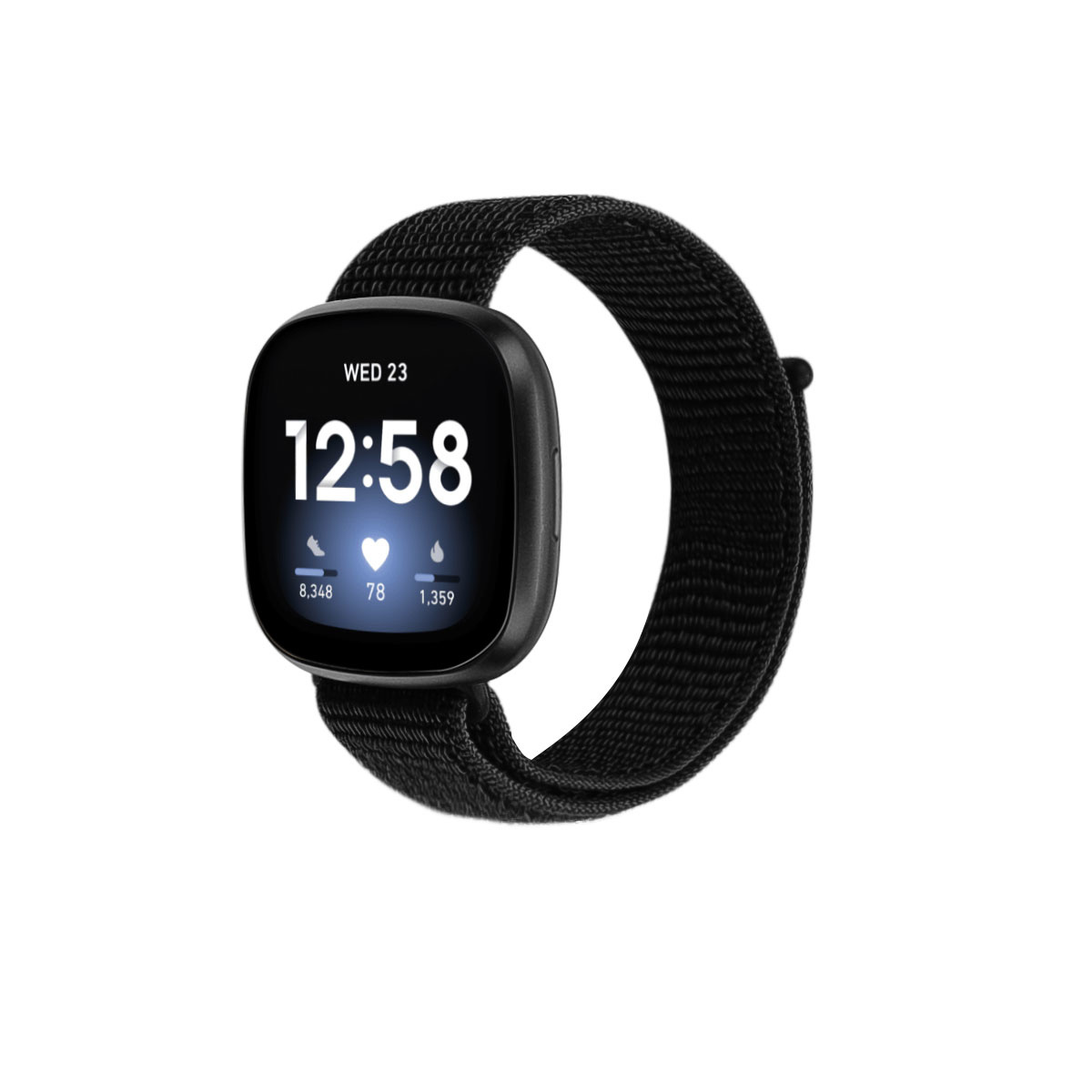 Fitbit Versa 3 / Sense Nylon Velcro Bandje - Zwart