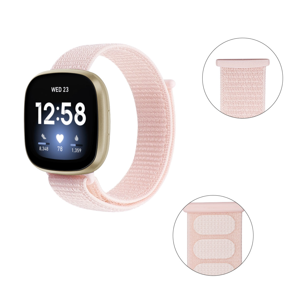 Fitbit Versa 3 / Sense Nylon Velcro Bandje - Lichtroze