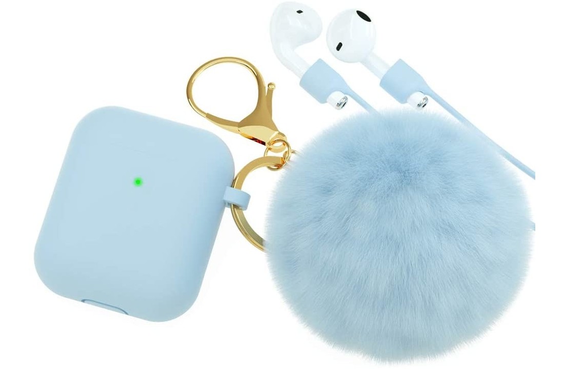 Apple AirPods Soft Case - Met Pluche Bol - Blauw