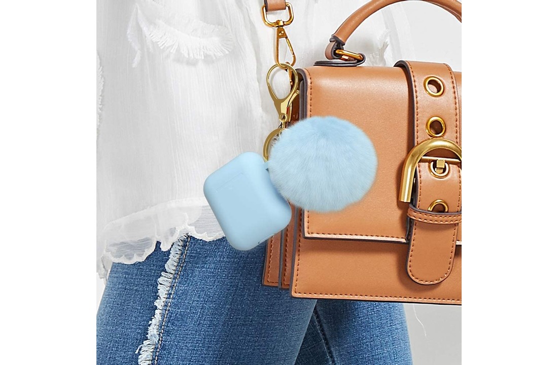 Apple AirPods Soft Case - Met Pluche Bol - Blauw