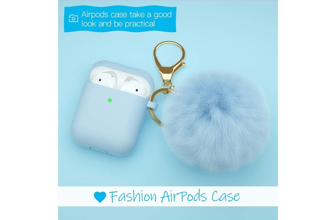 Apple AirPods Soft Case - Met Pluche Bol - Blauw