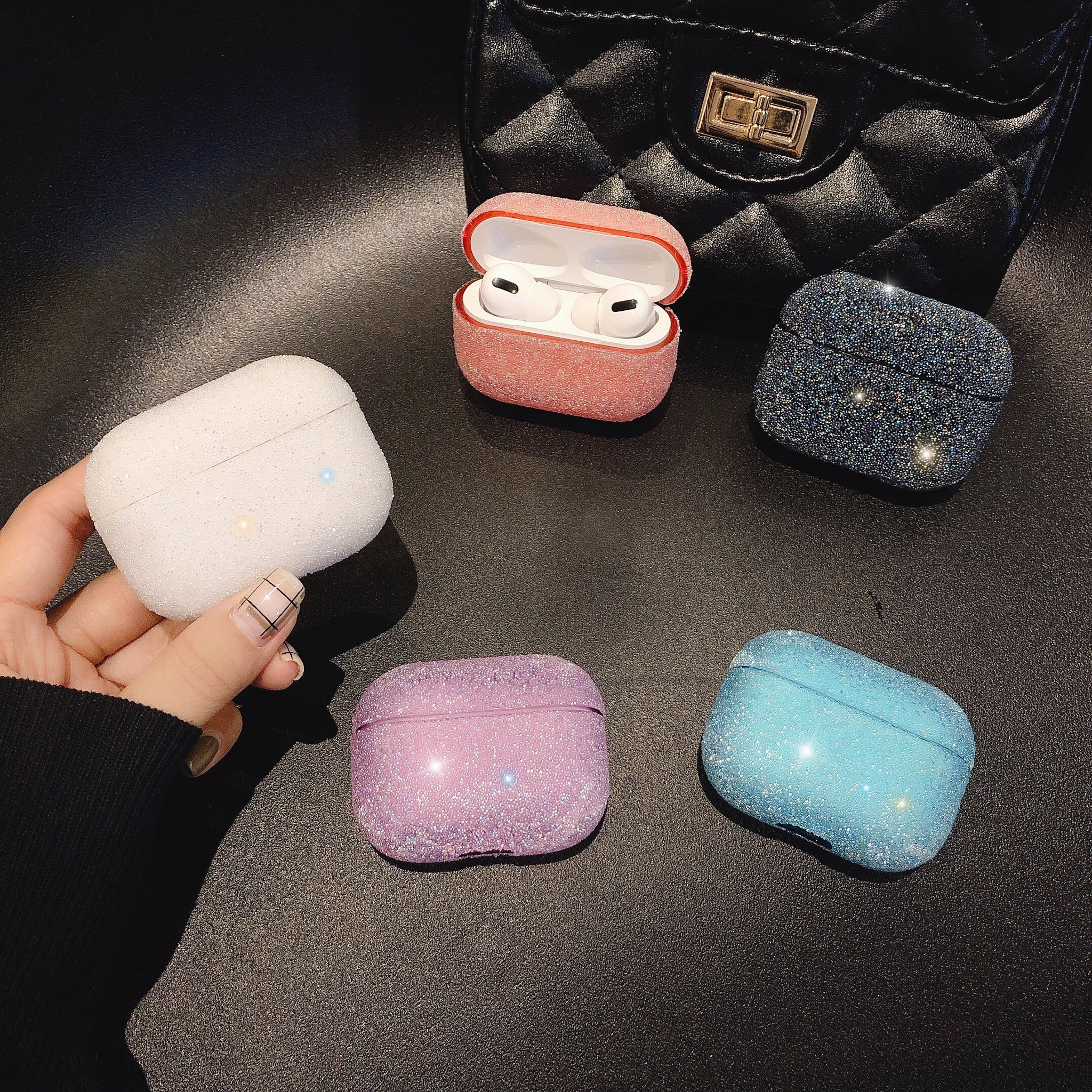 Apple AirPods Pro Hard Glitter Case – Blauw