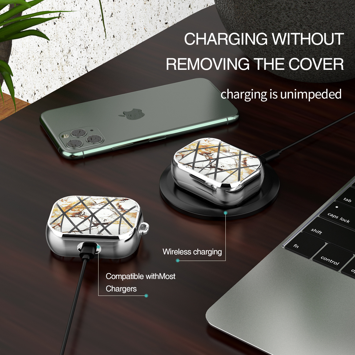 Apple AirPods Pro Hoesje - Hard Case - Marmer Zilver